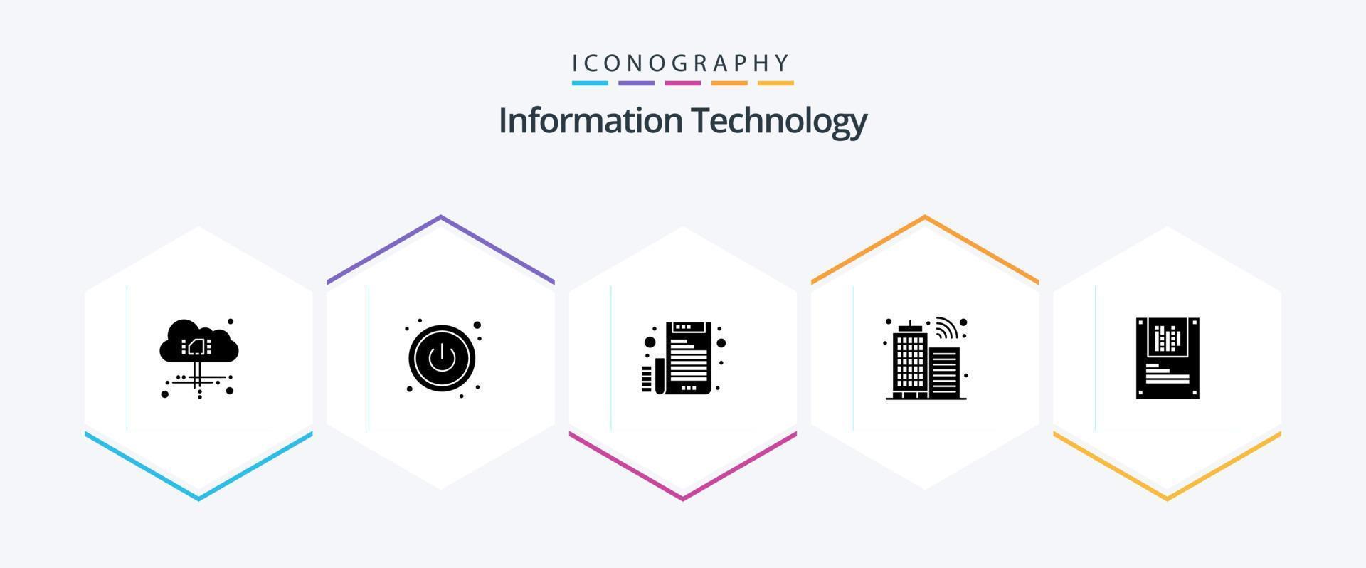 informatie technologie 25 glyph icoon pak inclusief . decodering. brief. gegevens. analyse vector