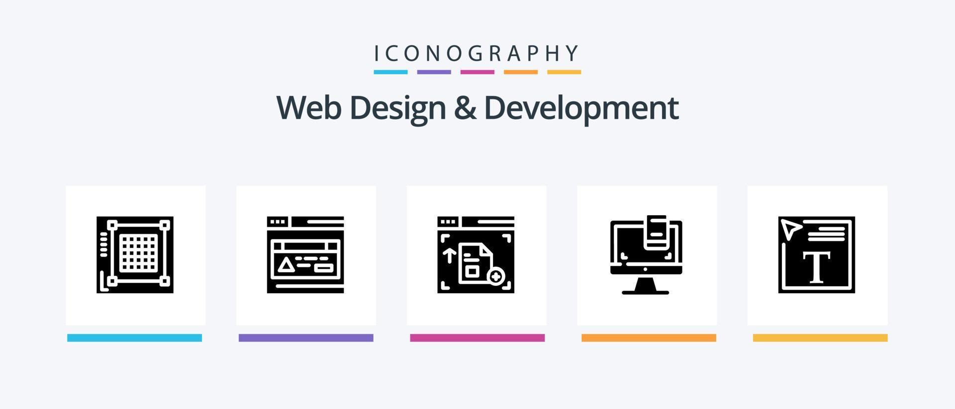 web ontwerp en ontwikkeling glyph 5 icoon pak inclusief doopvont kleur . web . scherm. computer. creatief pictogrammen ontwerp vector