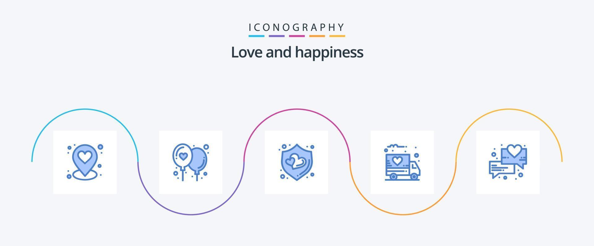 liefde blauw 5 icoon pak inclusief . schild. berichten. babbelen vector