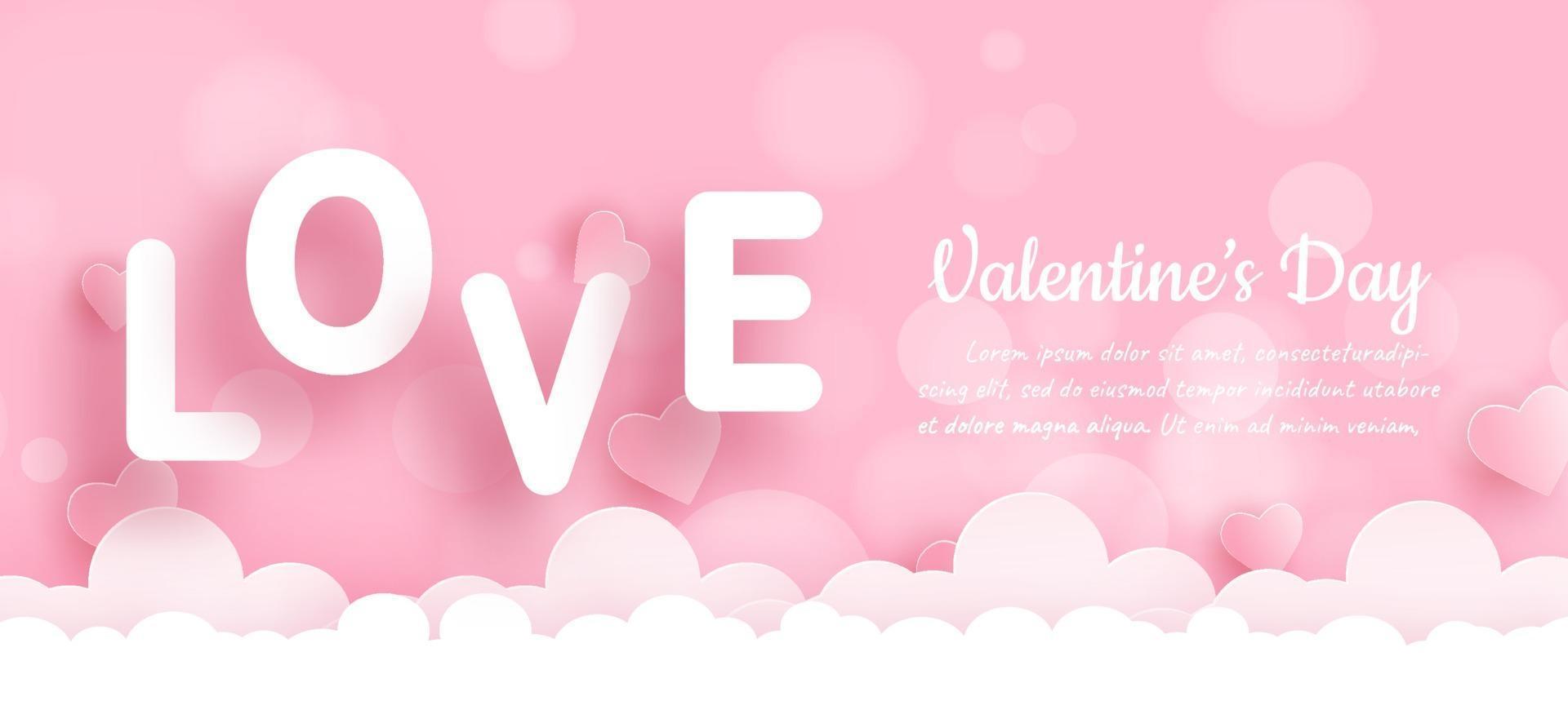 valentijnsdag banner met hartjes in papier gesneden stijl vector