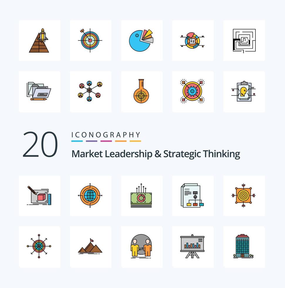20 markt leiderschap en strategisch denken lijn gevulde kleur icoon pak Leuk vinden ruimte factuur verbonden diagram overdracht vector