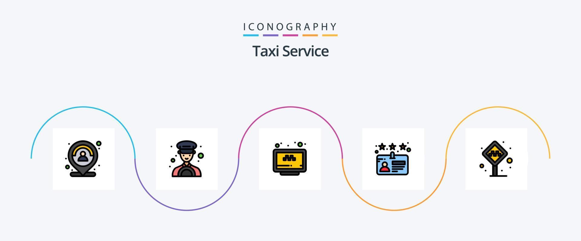 taxi onderhoud lijn gevulde vlak 5 icoon pak inclusief cabine. licentie. online. bestuurder. website vector