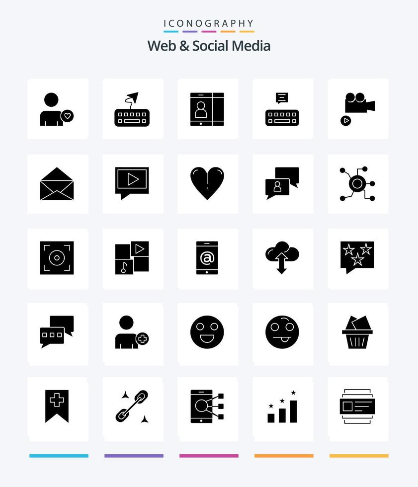 creatief web en sociaal media 25 glyph solide zwart icoon pak zo net zo camera. mail.. chatten. vector