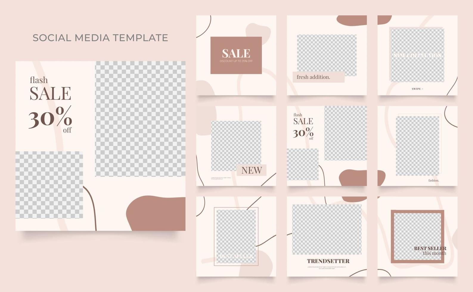 sociale media sjabloon banner blog mode verkoop promotie. volledig bewerkbare vierkante postframe puzzel organische verkoop poster. bruin rood beige vector achtergrond