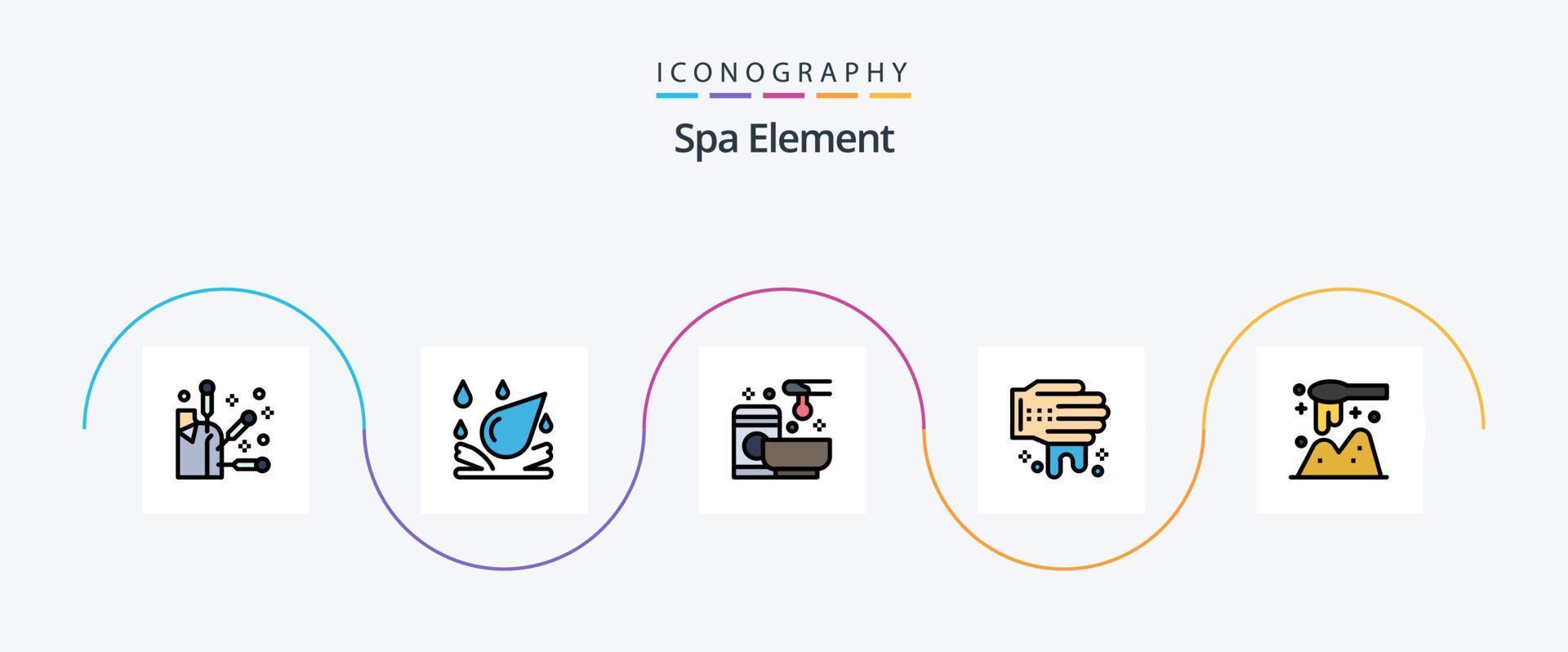 spa element lijn gevulde vlak 5 icoon pak inclusief houten. lepel. spa. pollepel. het wassen vector