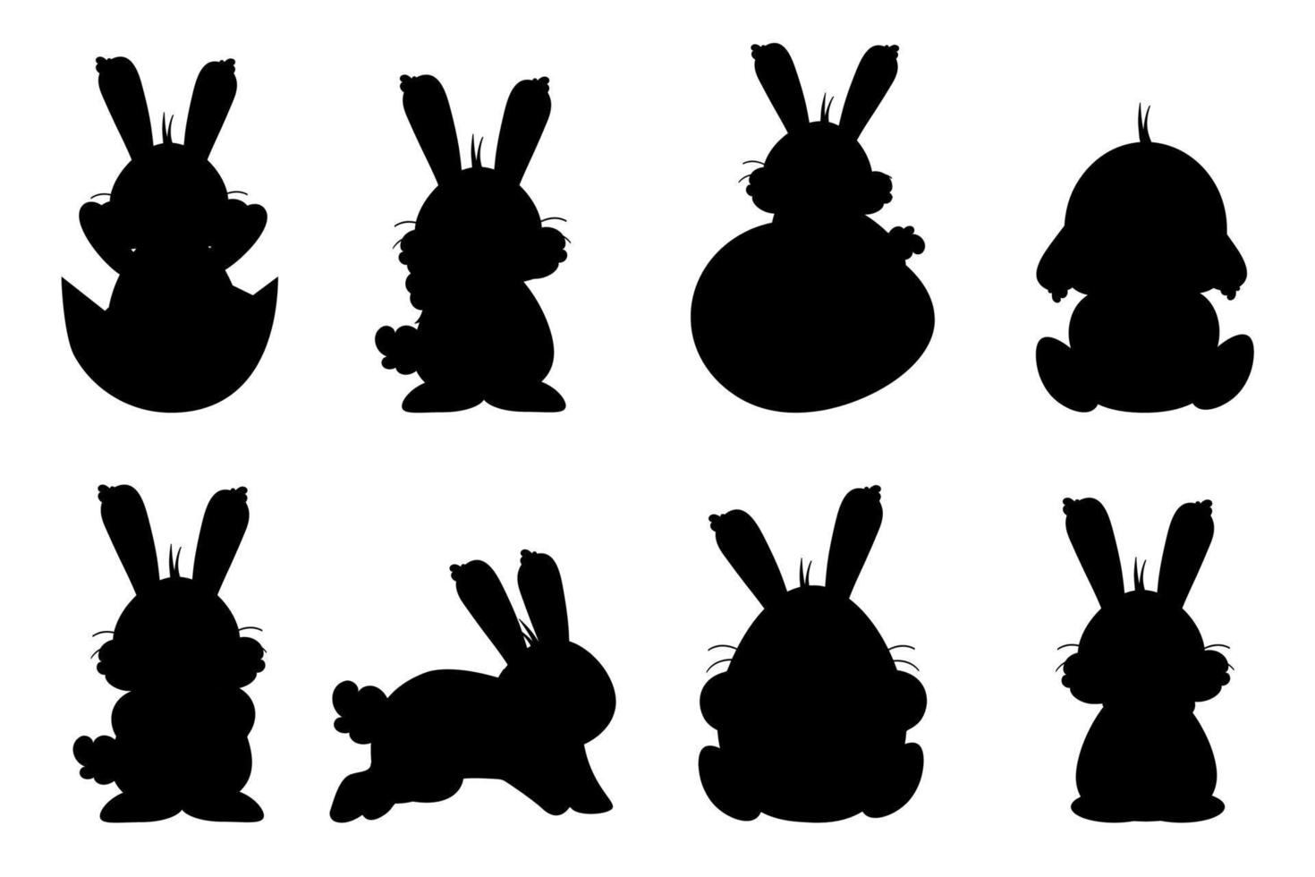 vlak Pasen tekens konijn verzameling silhouet. konijn met ei en wortel vector