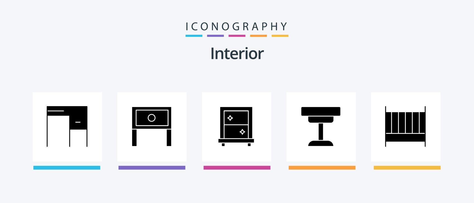interieur glyph 5 icoon pak inclusief bed. interieur. tafel. meubilair. decor. creatief pictogrammen ontwerp vector