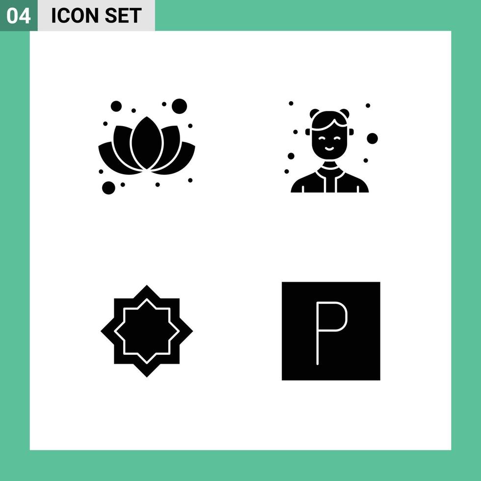 pictogram reeks van 4 gemakkelijk solide glyphs van Chinese decoratie avatar serveersters ster bewerkbare vector ontwerp elementen