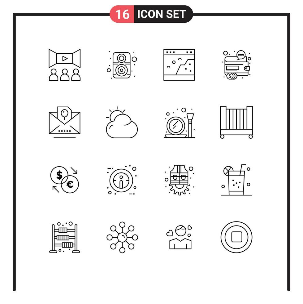 groep van 16 contouren tekens en symbolen voor seo afzet browser financiën afbeelding bewerkbare vector ontwerp elementen