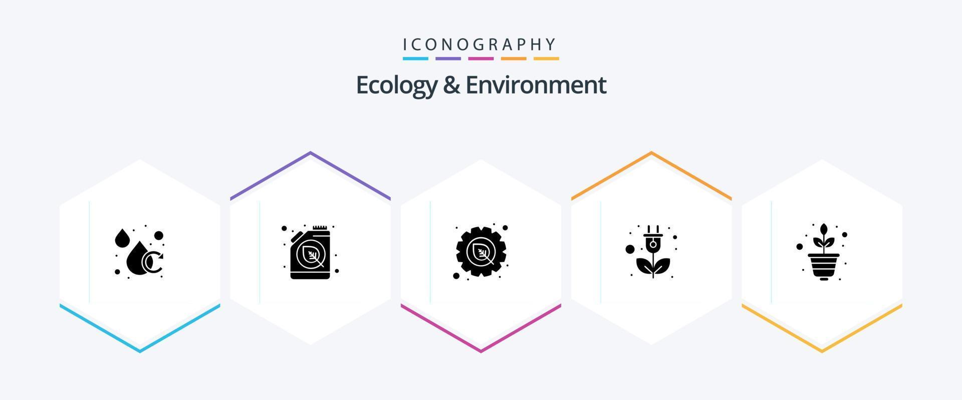 ecologie en milieu 25 glyph icoon pak inclusief fabriek. stroom. omgeving. plug. energie vector