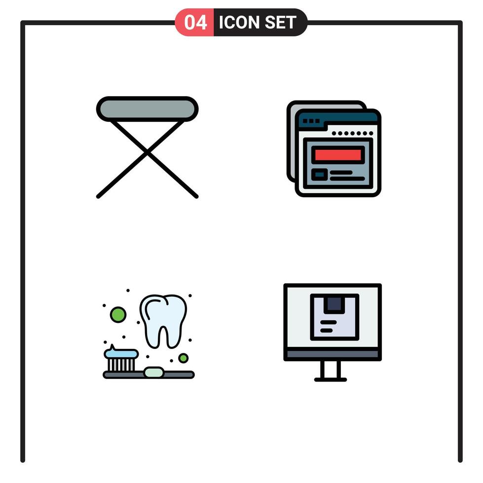 universeel icoon symbolen groep van 4 modern gevulde lijn vlak kleuren van huishoudelijke apparaten borstel huishouden sjabloon tanden bewerkbare vector ontwerp elementen