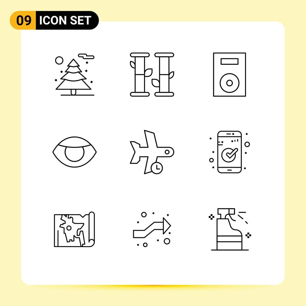 voorraad vector icoon pak van 9 lijn tekens en symbolen voor vlak vertraging producten visie gezicht bewerkbare vector ontwerp elementen