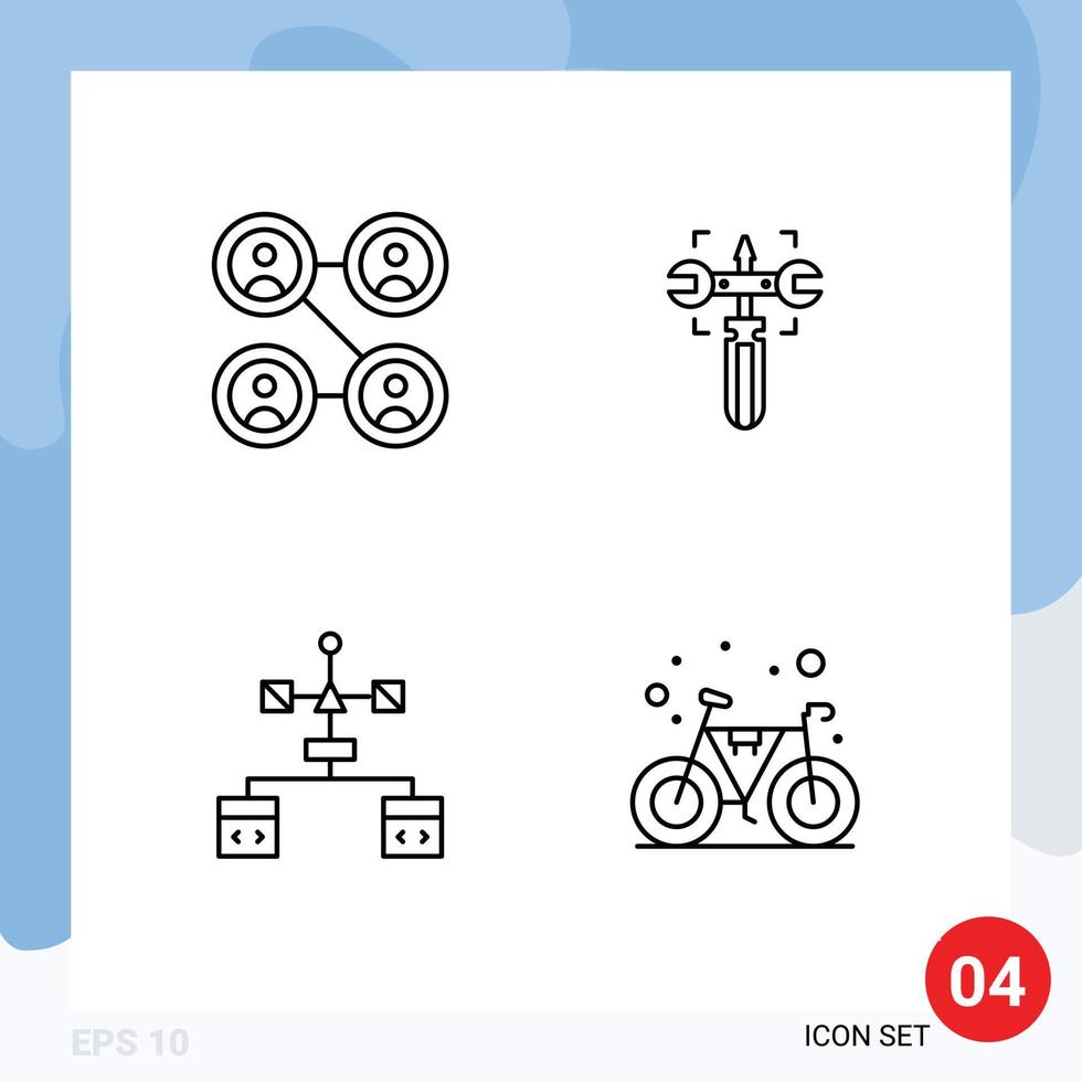 modern reeks van 4 gevulde lijn vlak kleuren en symbolen zo net zo verbindingen codering instelling schroef ontwikkeling bewerkbare vector ontwerp elementen