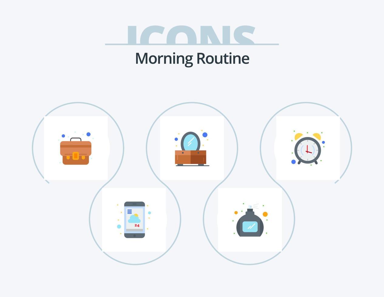 ochtend- routine- vlak icoon pak 5 icoon ontwerp. klok. alarm. bedrijf. spiegel. slaapkamer vector