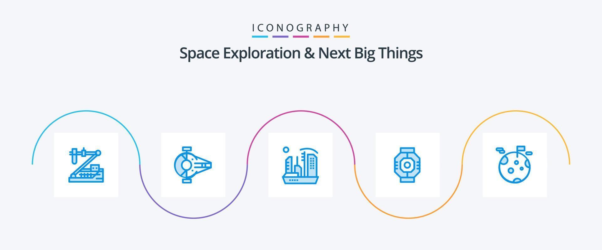 ruimte exploratie en De volgende groot dingen blauw 5 icoon pak inclusief onderdeel. luchtsluis. schip. uitbreiding. kolonie vector
