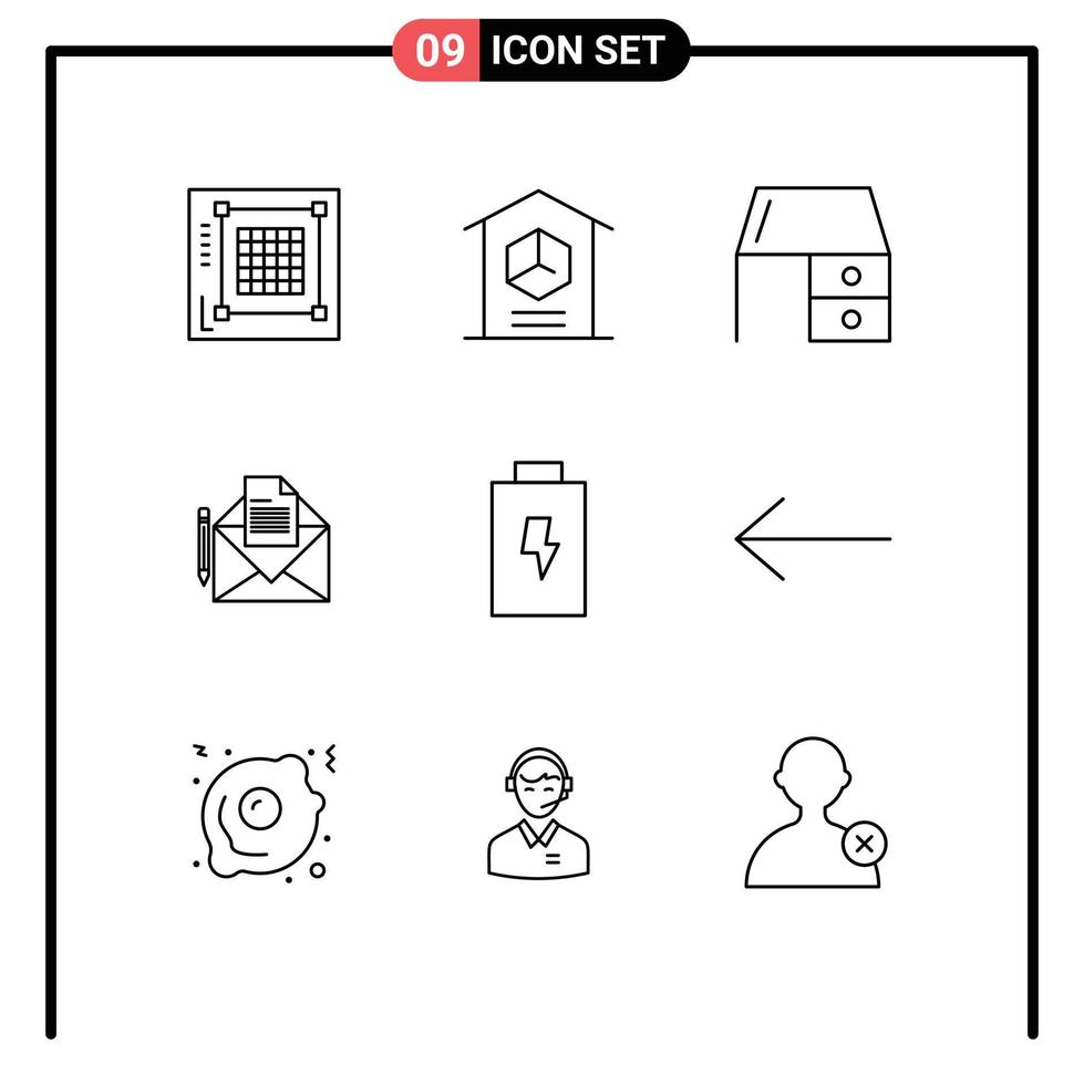 schets pak van 9 universeel symbolen van fax mail Product kantoor materiaal meubilair bewerkbare vector ontwerp elementen