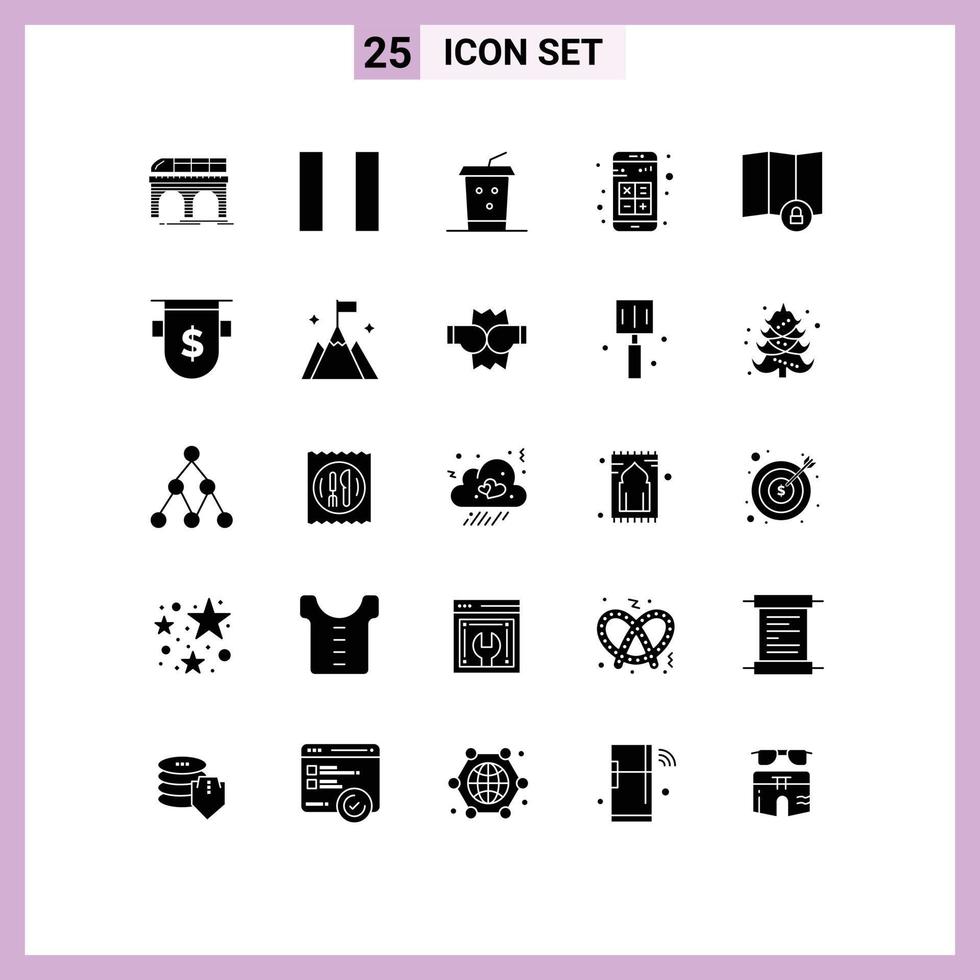 universeel icoon symbolen groep van 25 modern solide glyphs van badges slot meenemen plaats rekenmachine bewerkbare vector ontwerp elementen