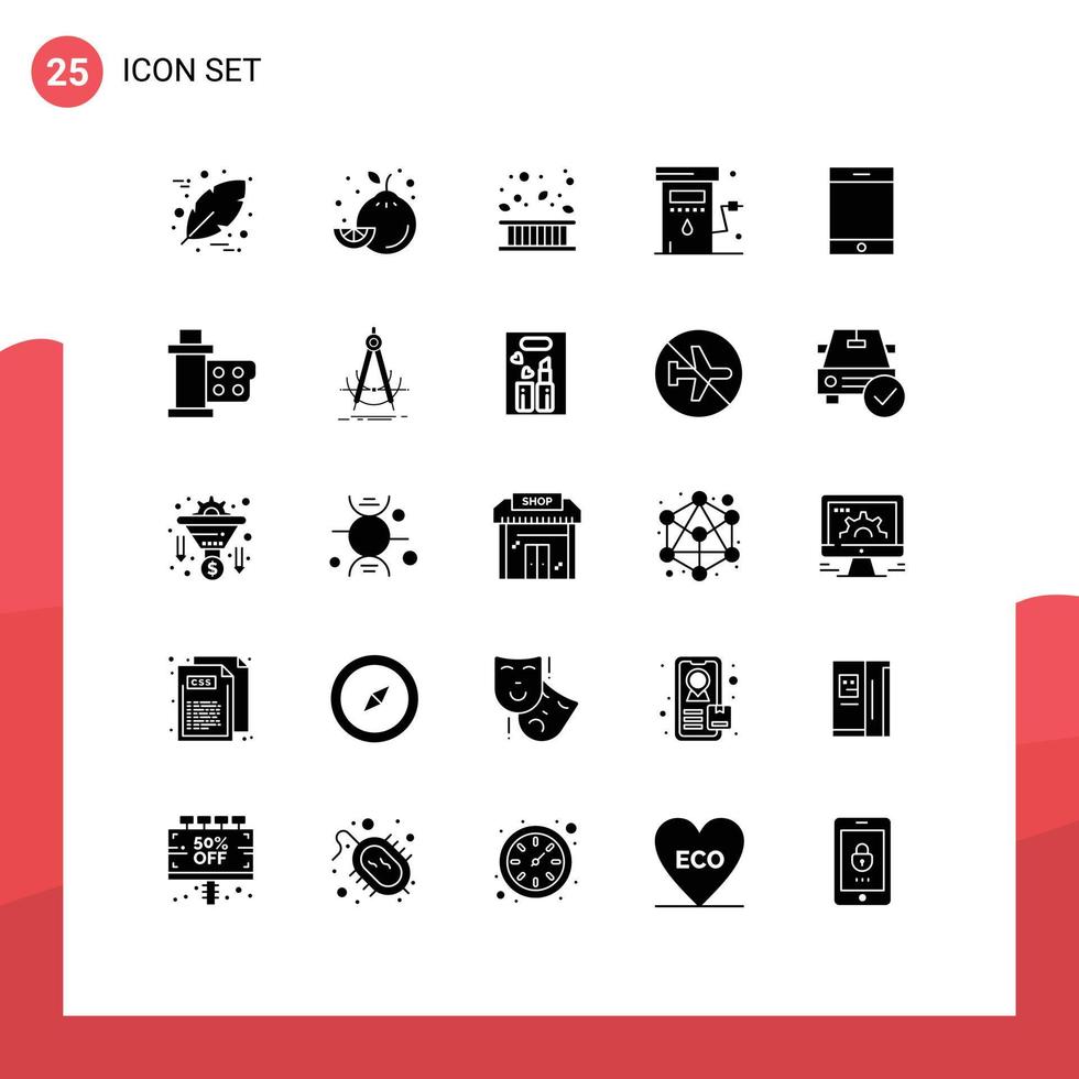 modern reeks van 25 solide glyphs pictogram van ipad station hek macht gas- bewerkbare vector ontwerp elementen