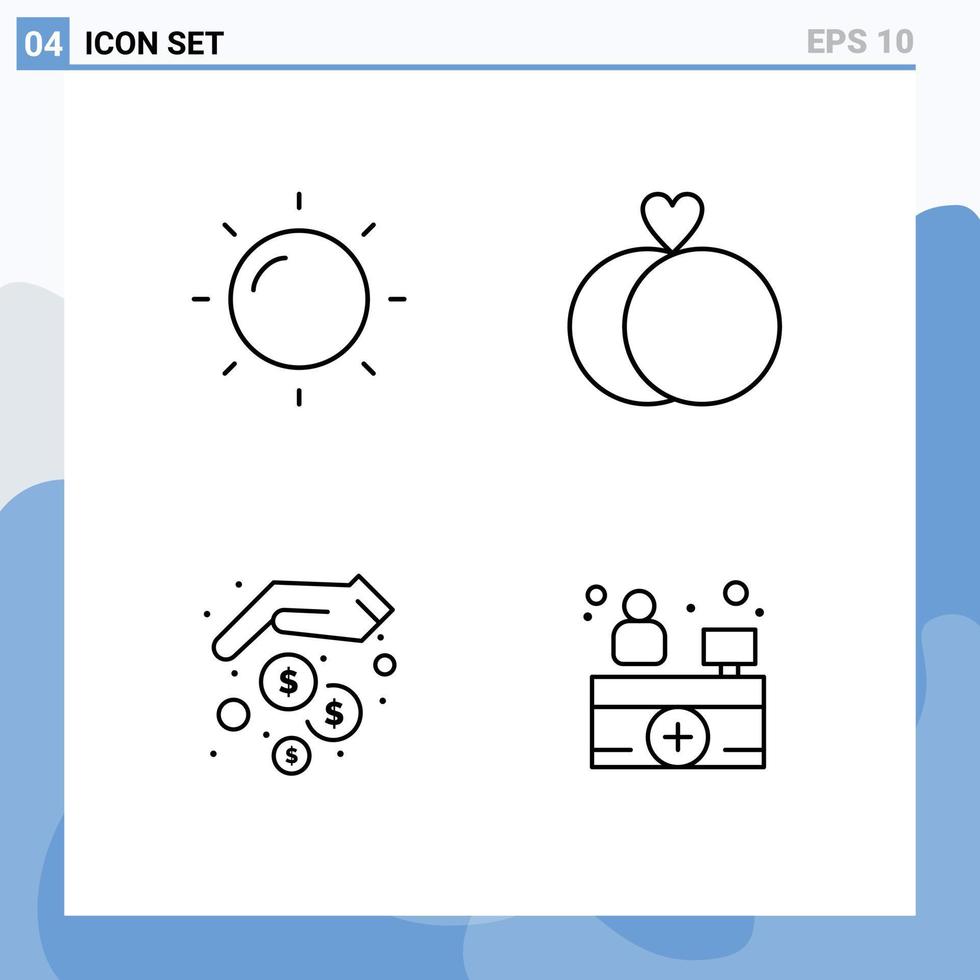 pictogram reeks van 4 gemakkelijk gevulde lijn vlak kleuren van helios ziekenhuis ontvangst ringen handen medisch bewerkbare vector ontwerp elementen