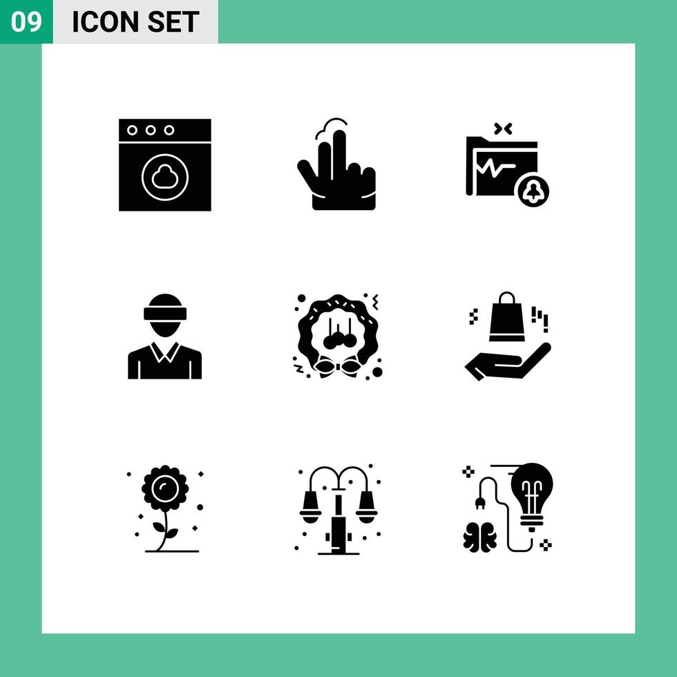 modern reeks van 9 solide glyphs pictogram van decoratie Mens map technologie beweging bewerkbare vector ontwerp elementen