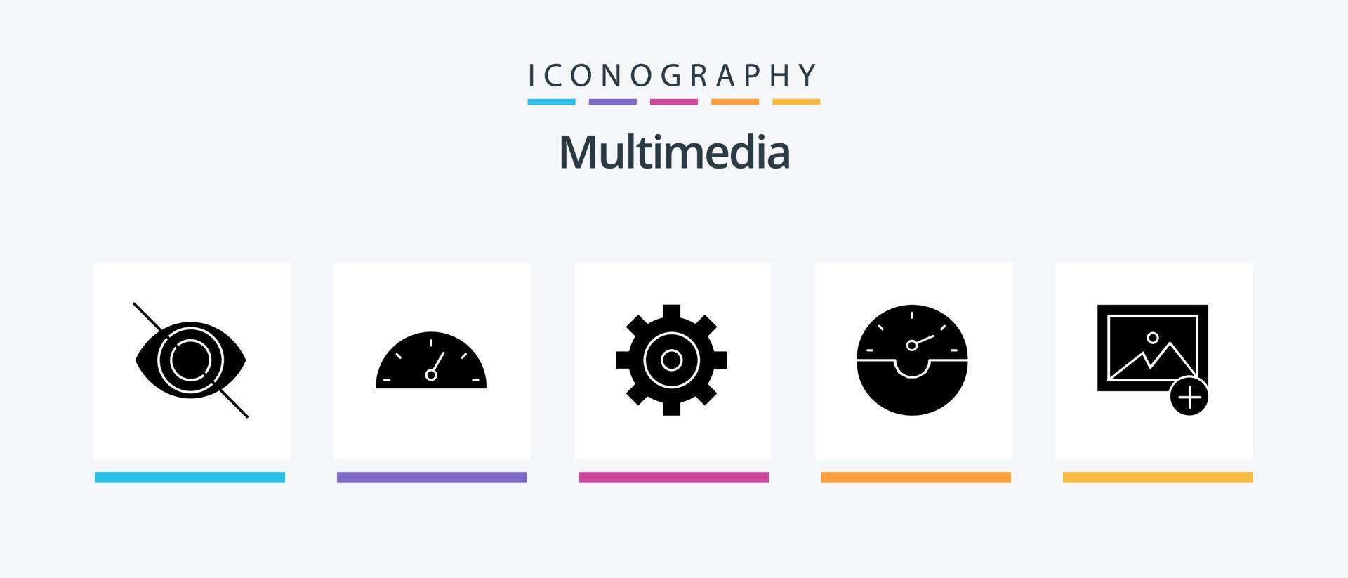 multimedia glyph 5 icoon pak inclusief . opties. foto. toevoegen. creatief pictogrammen ontwerp vector