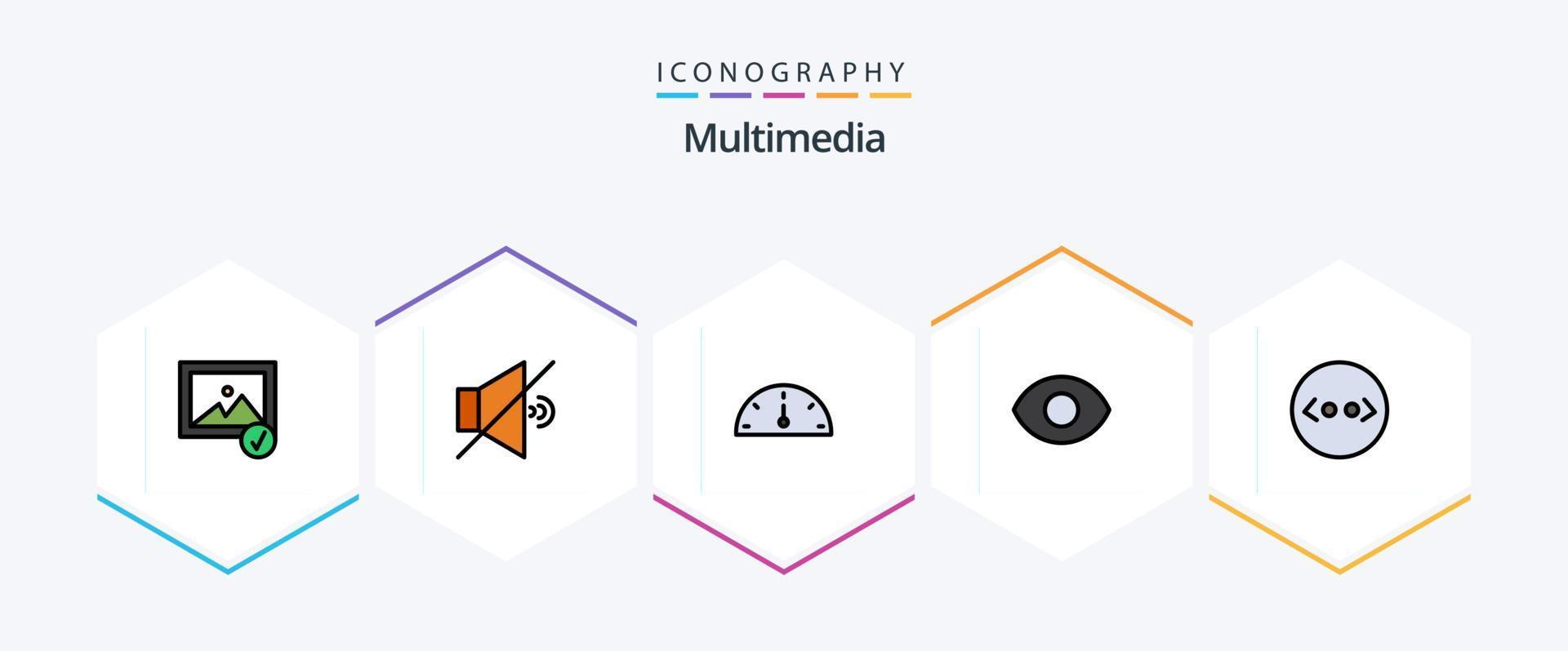 multimedia 25 gevulde lijn icoon pak inclusief . prestatie. . code vector