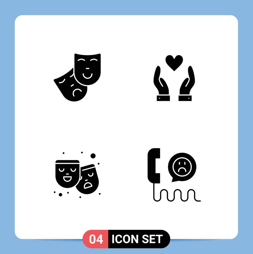 solide glyph pak van 4 universeel symbolen van masker film hand- masker emotie bewerkbare vector ontwerp elementen