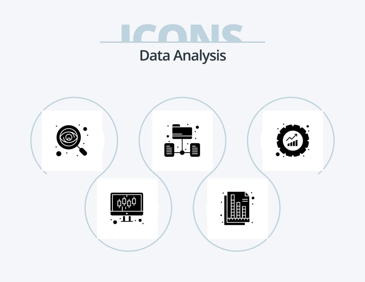 gegevens analyse glyph icoon pak 5 icoon ontwerp. grafiek. netwerk. bedrijf. map. zoeken vector