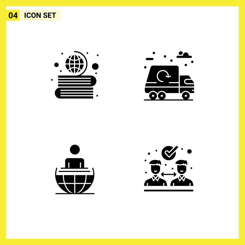 modern reeks van 4 solide glyphs pictogram van boeken bedrijf wereldbol vuilnis modern bewerkbare vector ontwerp elementen