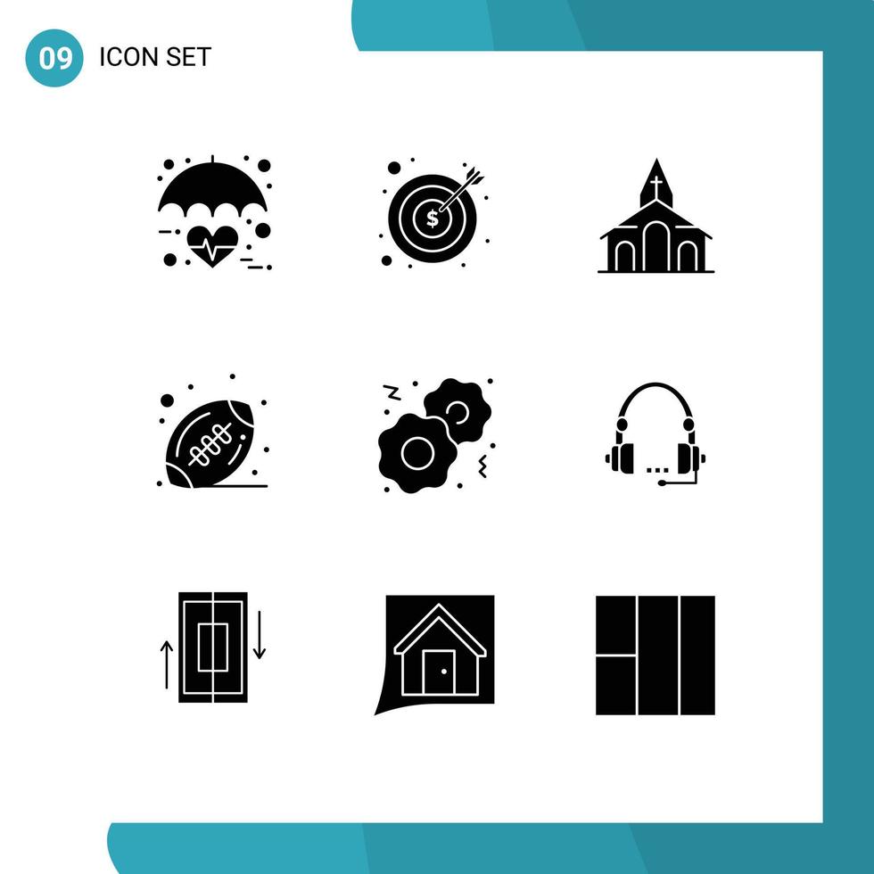 9 solide glyph concept voor websites mobiel en apps koekjes bal financiën Amerikaans kerk bewerkbare vector ontwerp elementen