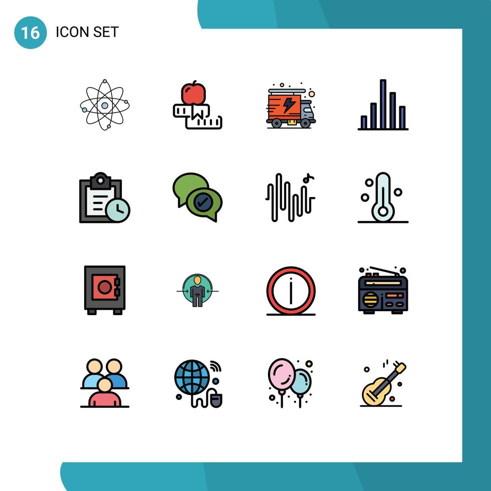 16 universeel vlak kleur gevulde lijn tekens symbolen van taken inspecteren studie diagram vrachtauto bewerkbare creatief vector ontwerp elementen