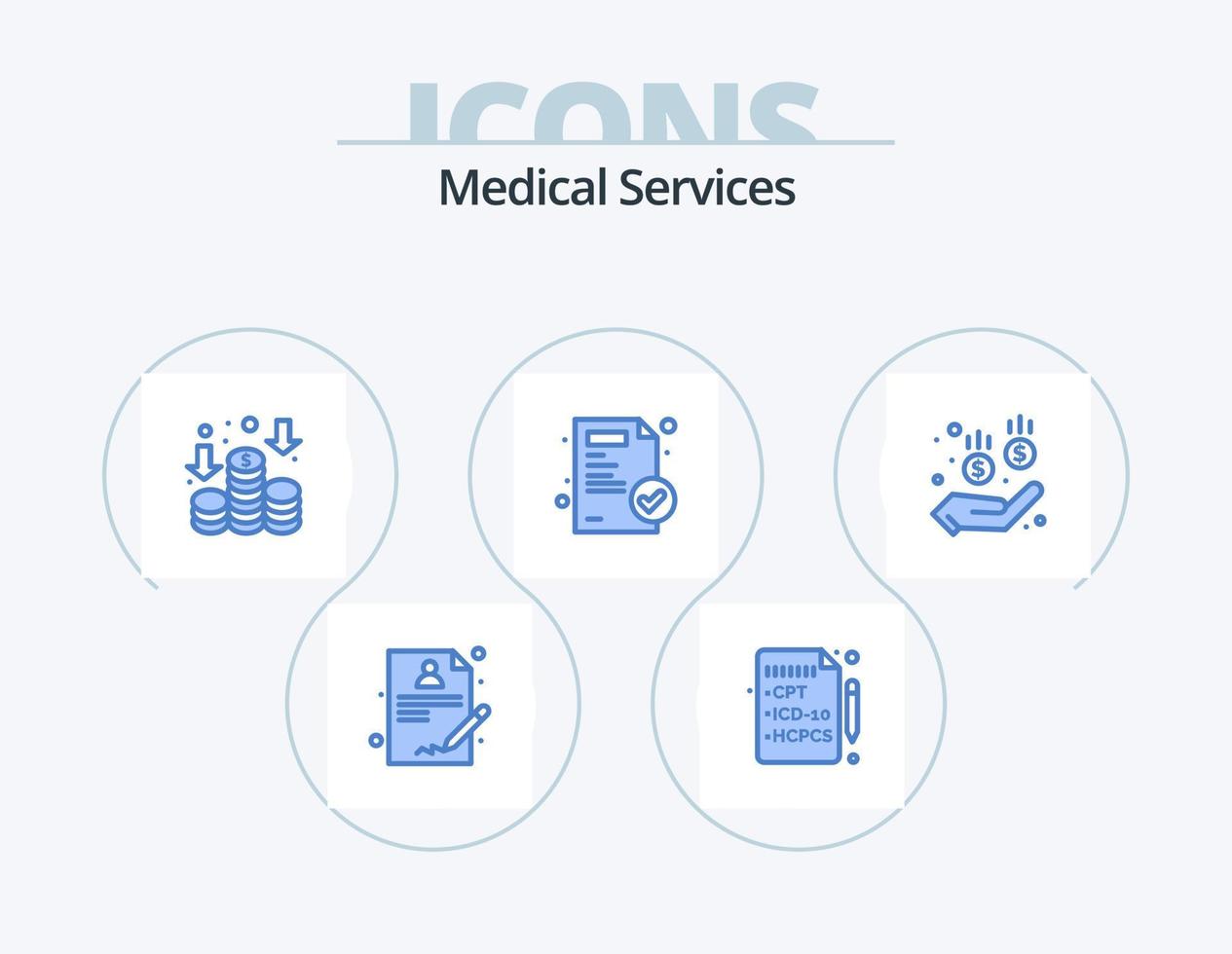 medisch Diensten blauw icoon pak 5 icoon ontwerp. . . geld. geld. medisch vector