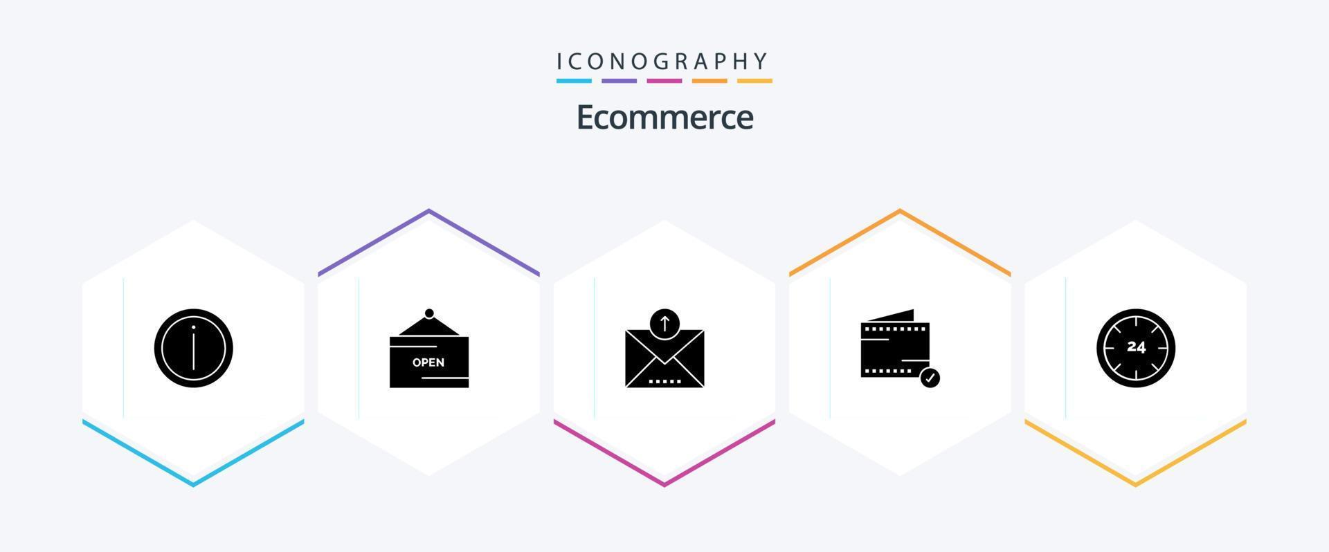 ecommerce 25 glyph icoon pak inclusief en. e. uithangbord. handel. verzonden vector