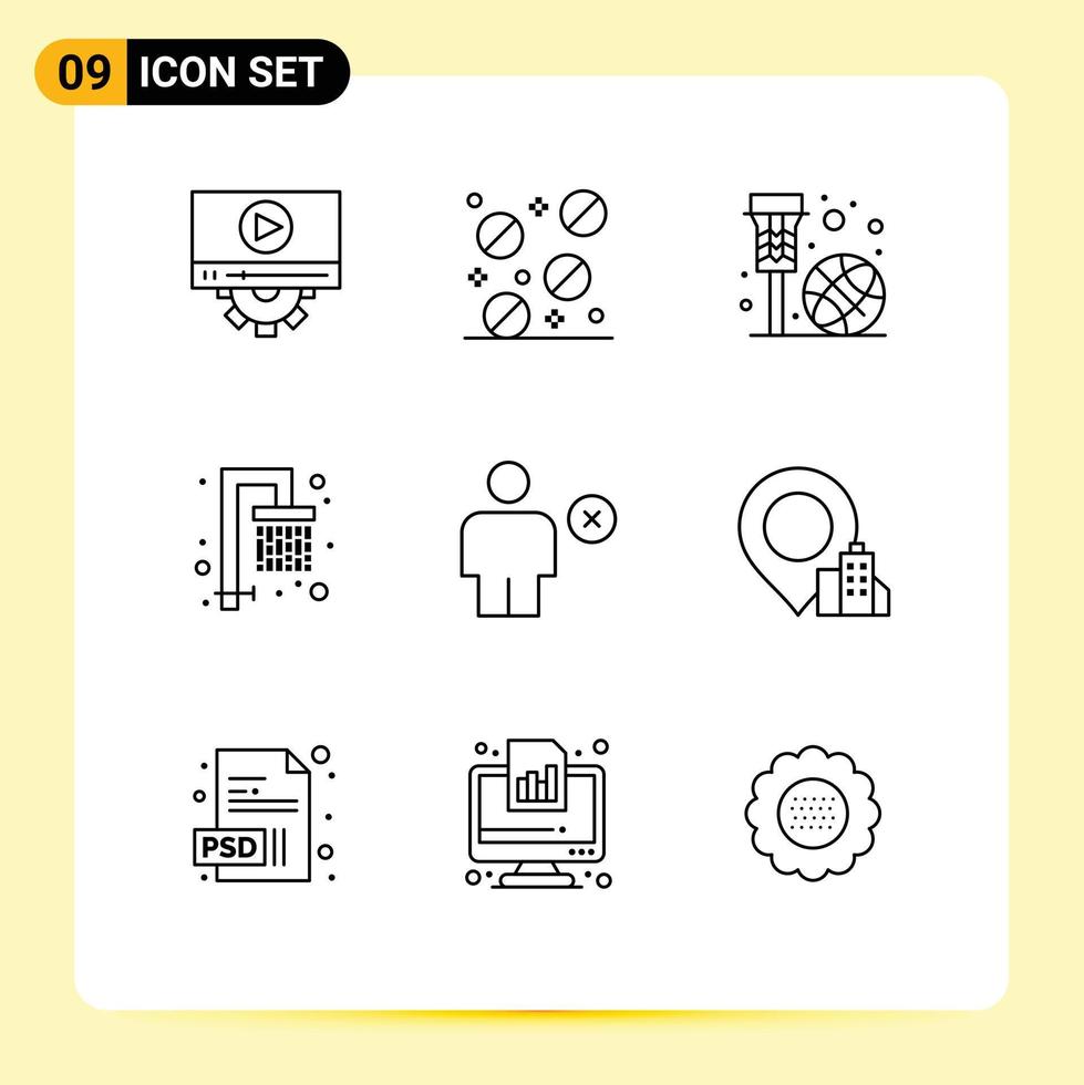 voorraad vector icoon pak van 9 lijn tekens en symbolen voor verwijderen avatar basketbal vers douche bewerkbare vector ontwerp elementen