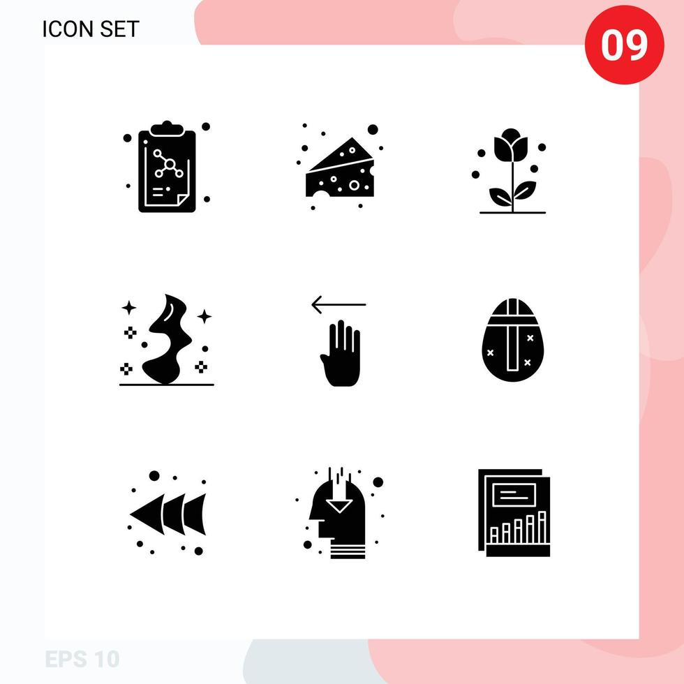 9 universeel solide glyphs reeks voor web en mobiel toepassingen gebaar vinger bloem heks rook bewerkbare vector ontwerp elementen