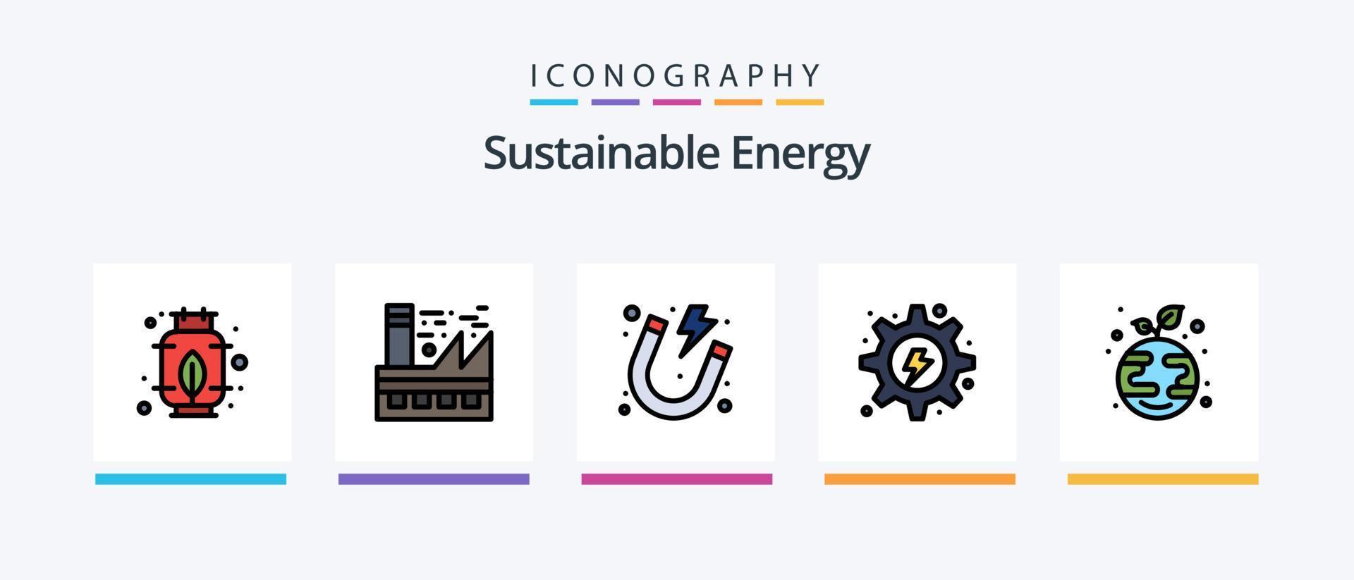 duurzame energie lijn gevulde 5 icoon pak inclusief . groen fabriek. energie. wereldbol. groei. creatief pictogrammen ontwerp vector