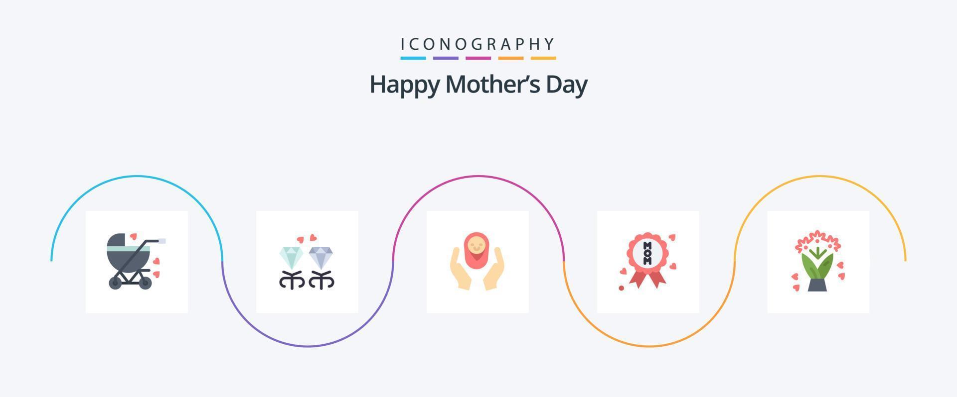 gelukkig moeders dag vlak 5 icoon pak inclusief bloem. kwaliteit. handen. certificaat. kind vector