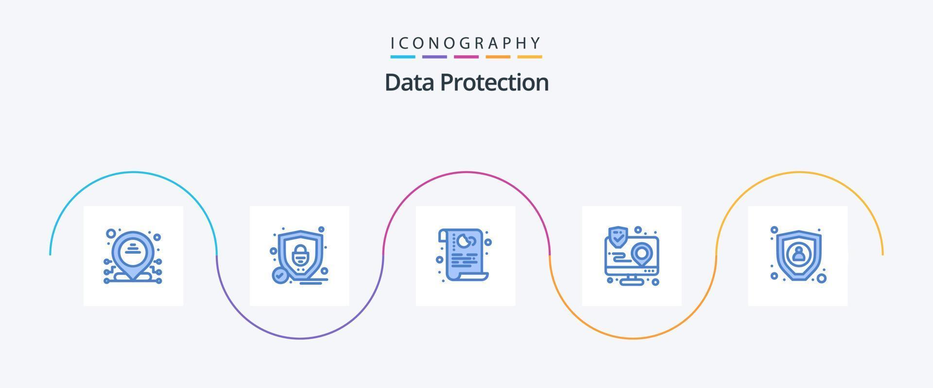 gegevens bescherming blauw 5 icoon pak inclusief encryptie. kaart. beleid. koppel. app vector