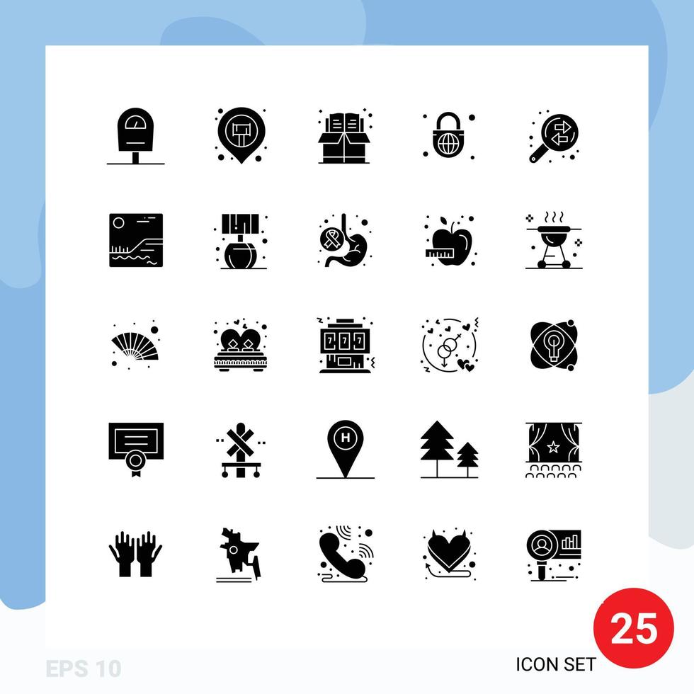 reeks van 25 modern ui pictogrammen symbolen tekens voor uitwisseling bedrijf bladwijzer wereldbol met slot wereldbol bewerkbare vector ontwerp elementen