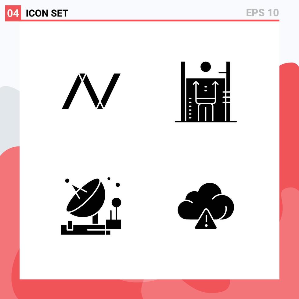 4 solide glyph concept voor websites mobiel en apps nav munt communicatie prestatie verbetering satelliet bewerkbare vector ontwerp elementen