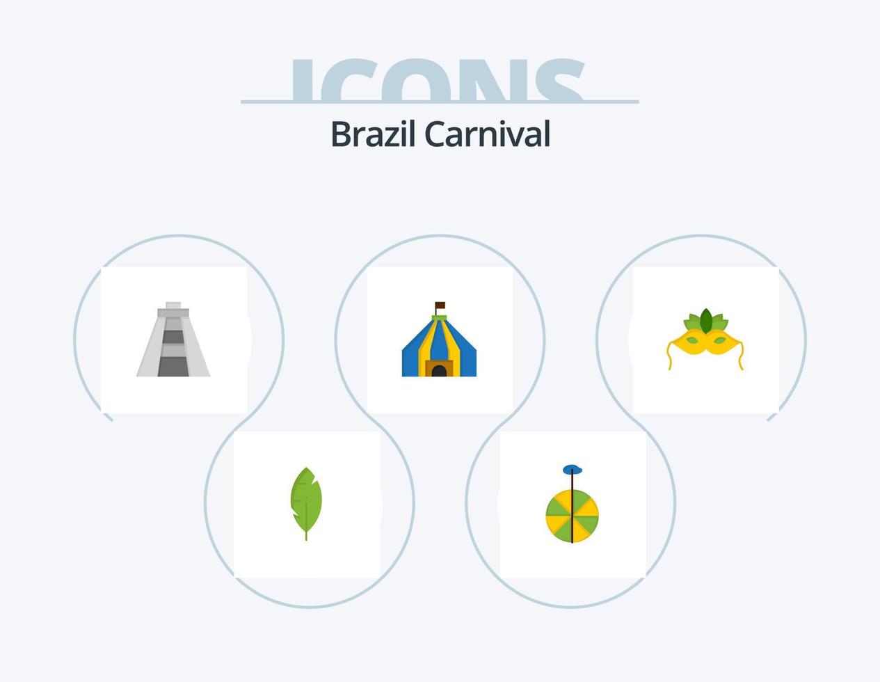 Brazilië carnaval vlak icoon pak 5 icoon ontwerp. Brazilië. mijlpaal. fiets. chichen itza. carnaval vector