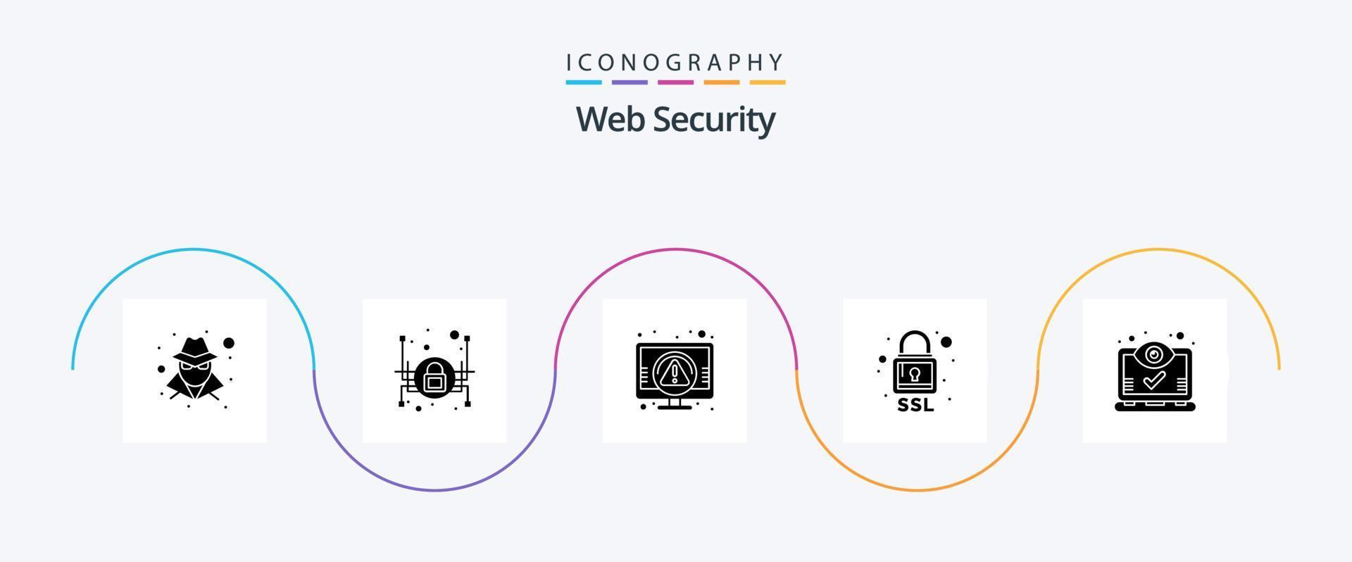 web veiligheid glyph 5 icoon pak inclusief scherm. computer. pc. veiligheid. veiligheid vector