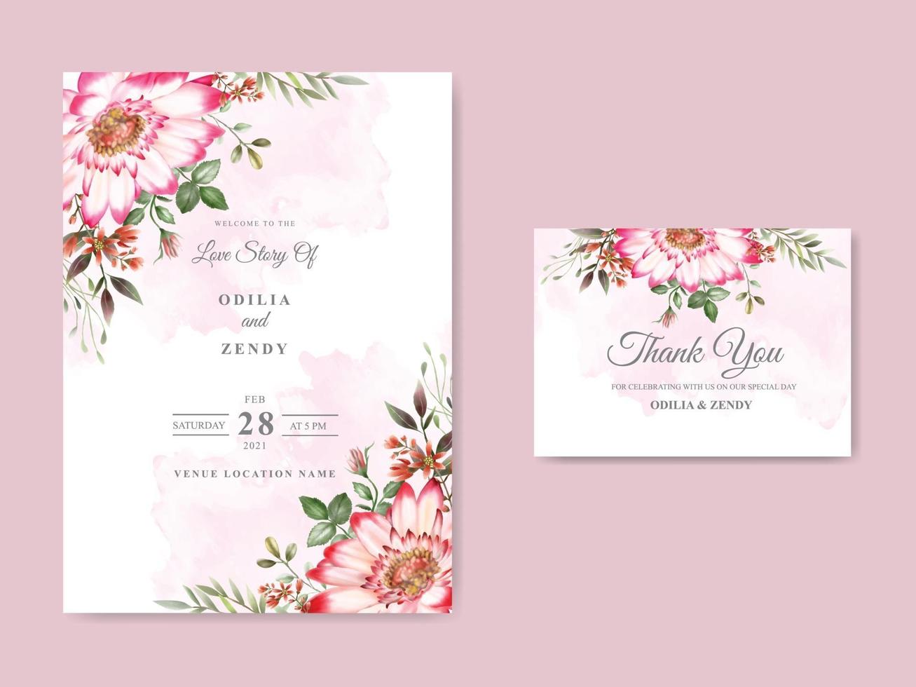 elegante bruiloft uitnodiging sjabloon met mooi bloemdessin vector