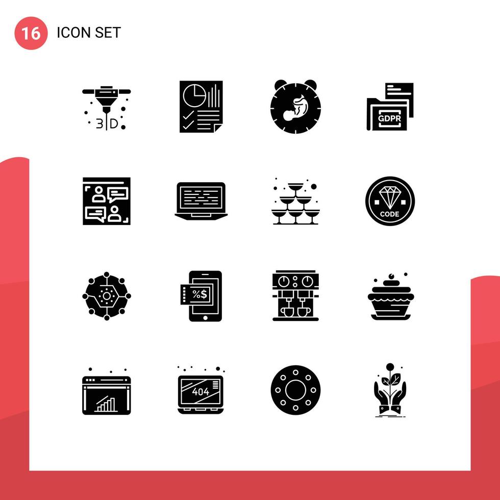 16 thematisch vector solide glyphs en bewerkbare symbolen van gdpr het dossier levering document kind bewerkbare vector ontwerp elementen