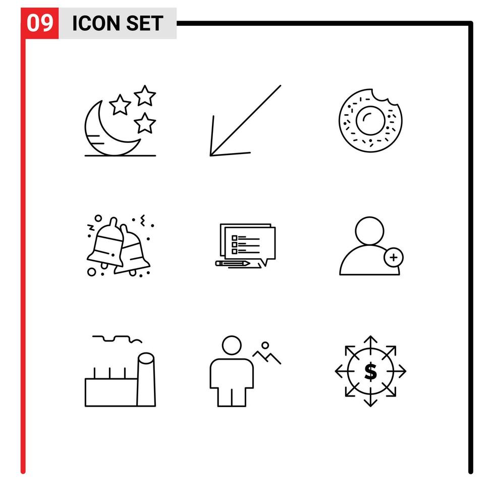 modern reeks van 9 contouren en symbolen zo net zo volgen bericht snoepgoed sms rinkelen bewerkbare vector ontwerp elementen
