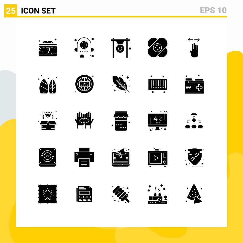 25 solide glyph concept voor websites mobiel en apps wond ziekenhuis globaal gezondheidszorg muziek- bewerkbare vector ontwerp elementen