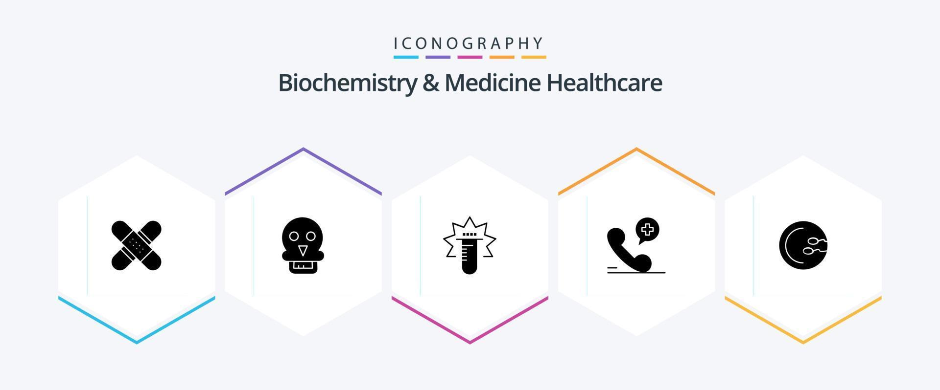 biochemie en geneeskunde gezondheidszorg 25 glyph icoon pak inclusief ziekenhuis. telefoon. medisch. mobiel. medisch vector