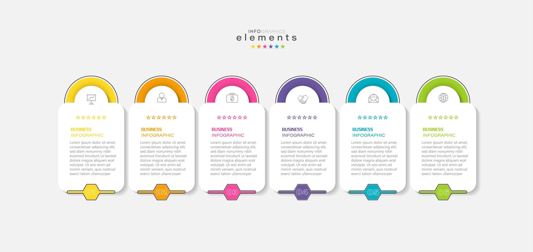 infographic element met pictogrammen en 6 opties of stappen. vector