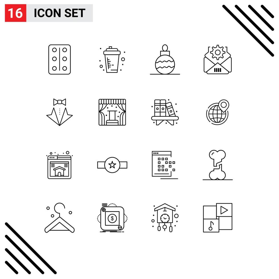 modern reeks van 16 contouren pictogram van pak hart nieuw jaar boog instelling bewerkbare vector ontwerp elementen