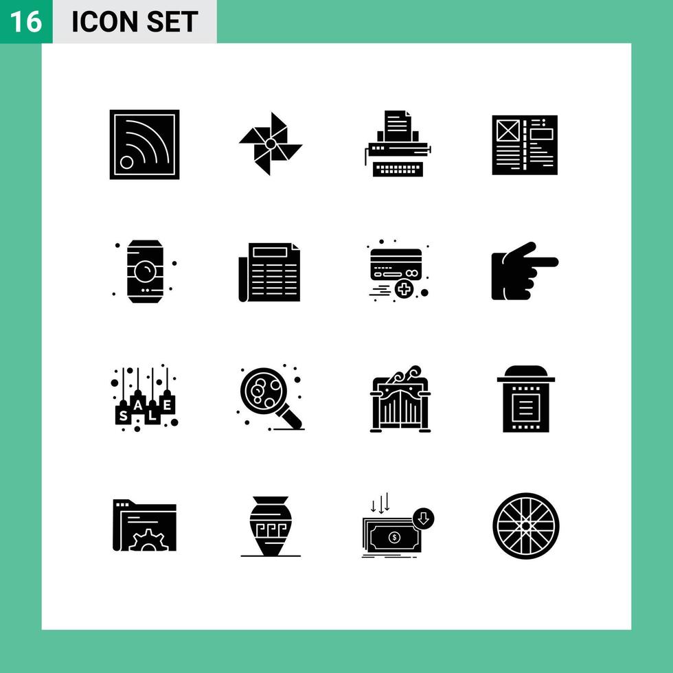 reeks van 16 modern ui pictogrammen symbolen tekens voor riet lay-out type rooster browser bewerkbare vector ontwerp elementen